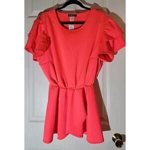 Orange Top Womens 3X Elastic Waist Ruffle Sleeves Peplum Blouse Shirred Spandex